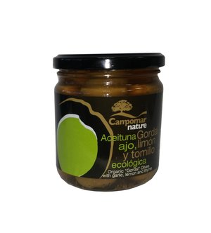 ORGANIC GORDAL OLIVES WITH GARLIC, THYME AND LEMON Featured Image