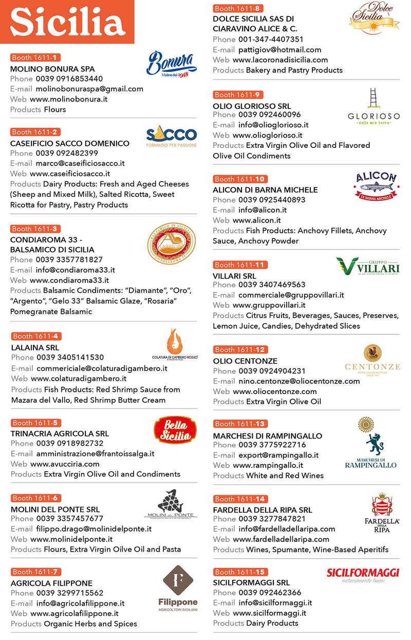 Sicilia at Bellavita Miami 2025 - Exhibitor List